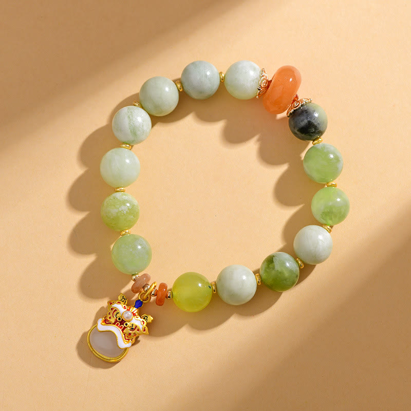 Bransoletka z Buddha Stones Naturalny Jadeit Tańczący Lew Charm Prosperity Luck