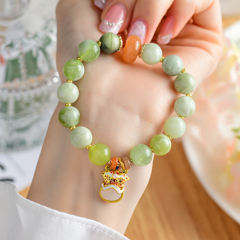 Bransoletka z Buddha Stones Naturalny Jadeit Tańczący Lew Charm Prosperity Luck