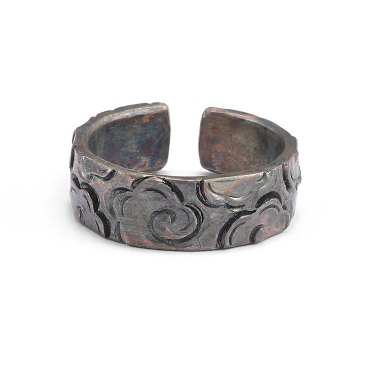 Buddha Stones 999 Srebro Sterlingowe Pomyślne Chmury Regulowany Pierścień Ochronny - image 3