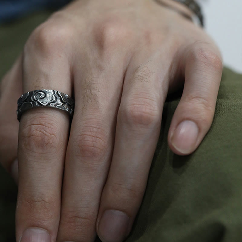 Buddha Stones 999 Srebro Sterlingowe Pomyślne Chmury Regulowany Pierścień Ochronny - image 2