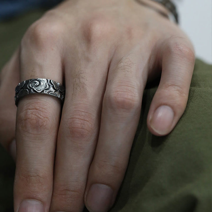 Buddha Stones 999 Srebro Sterlingowe Pomyślne Chmury Regulowany Pierścień Ochronny - image 2