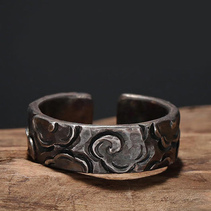 Buddha Stones 999 Srebro Sterlingowe Pomyślne Chmury Regulowany Pierścień Ochronny - Średnica wewnętrzna 20,4 mm (obwód palca: 65 mm) - image 0