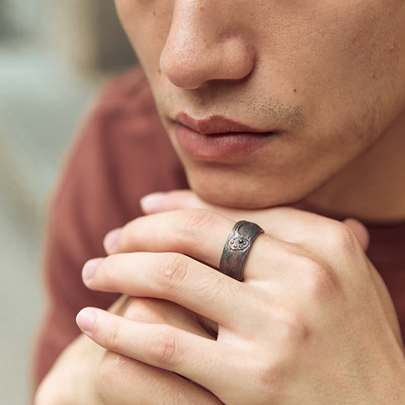 Buddha Stones Retro 999 Srebro Miedź Regulowany Pierścień Ochronny - image 9