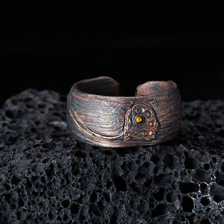 Buddha Stones Retro 999 Srebro Miedź Regulowany Pierścień Ochronny