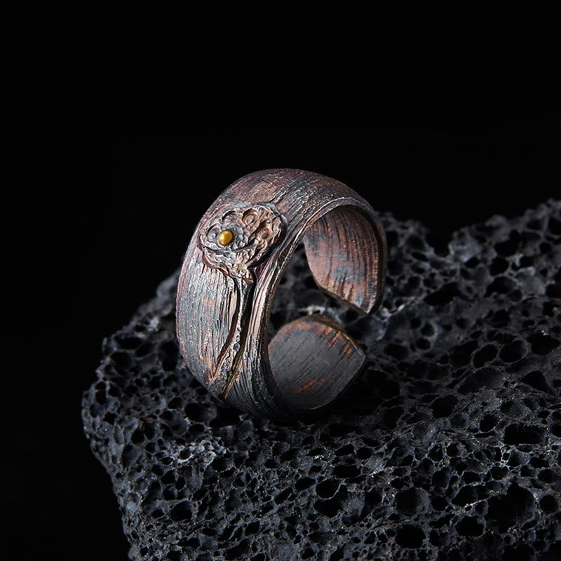 Buddha Stones Retro 999 Srebro Miedź Regulowany Pierścień Ochronny - Obwód wewnętrzny 62,5-65 mm - image 0