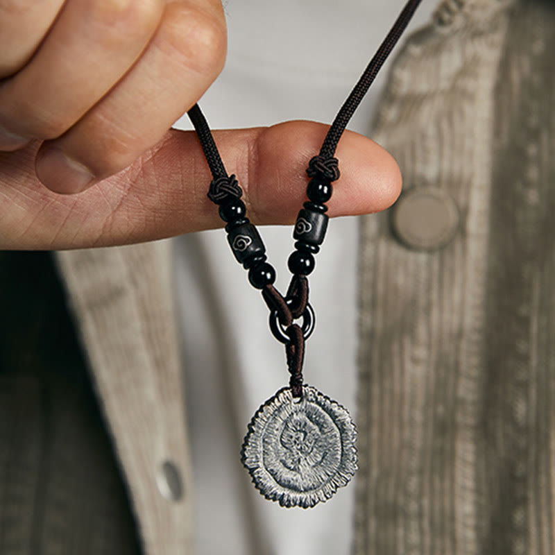 Naszyjnik z wisiorkiem z Buddha Stones 999 ze srebra wysokiej próby Sophora Flavescens z bawełnianą liną