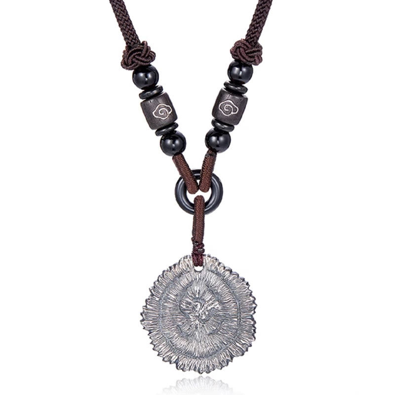 Naszyjnik z wisiorkiem z Buddha Stones 999 ze srebra wysokiej próby Sophora Flavescens z bawełnianą liną