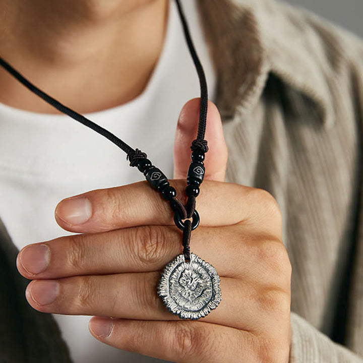 Naszyjnik z wisiorkiem z Buddha Stones 999 ze srebra wysokiej próby Sophora Flavescens z bawełnianą liną