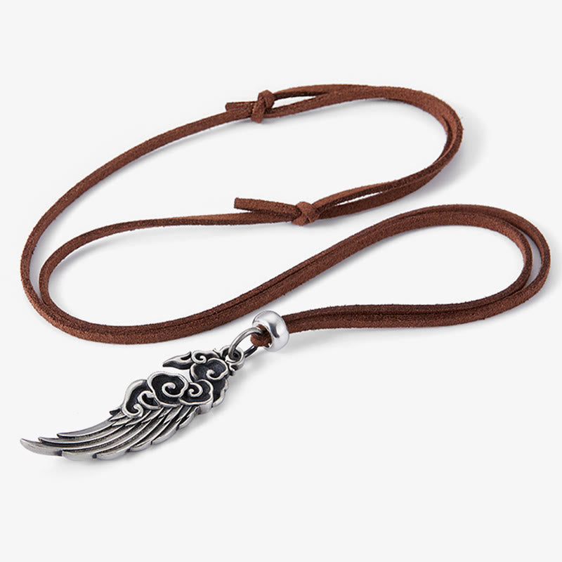 Buddha Stones 925 Srebro Sterlingowe Pomyślne Chmury Skrzydło Bawełniana Lina Naszyjnik Wisiorek Lina Z Jelenia - image 1