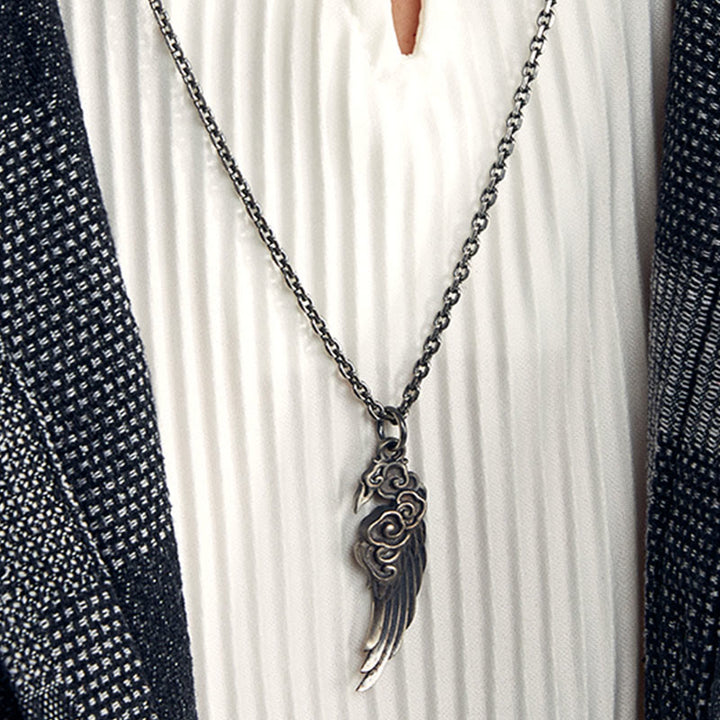 Buddha Stones 925 Srebro Sterlingowe Pomyślne Chmury Skrzydło Bawełniana Lina Naszyjnik Wisiorek Lina Z Jelenia - image 6