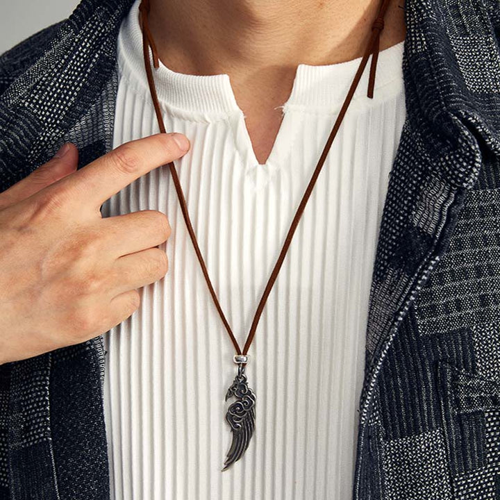 Buddha Stones 925 Srebro Sterlingowe Pomyślne Chmury Skrzydło Bawełniana Lina Naszyjnik Wisiorek Lina Z Jelenia - image 3