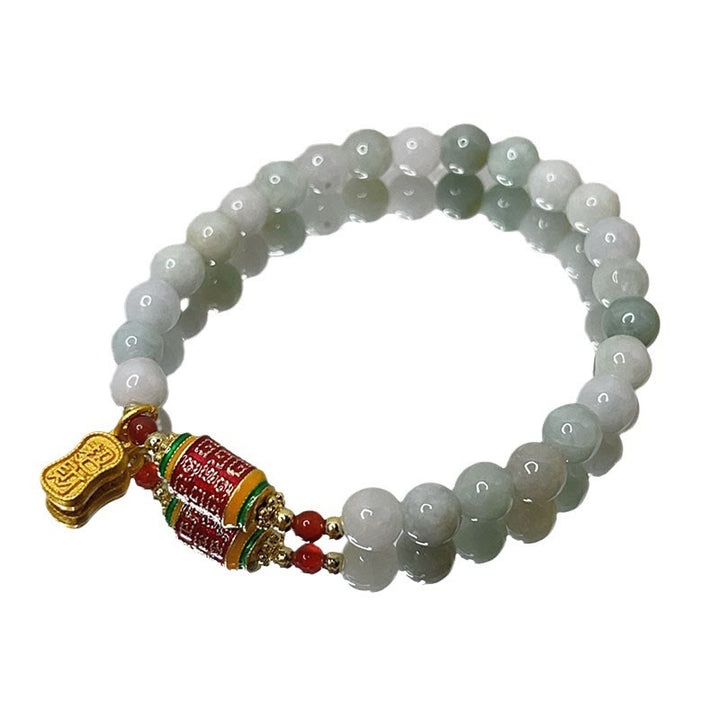 Buddha Stones Tybetański Naturalny Jadeit Fu Charakter Koło Modlitewne Bransoletka Dobrobytu Obfitości