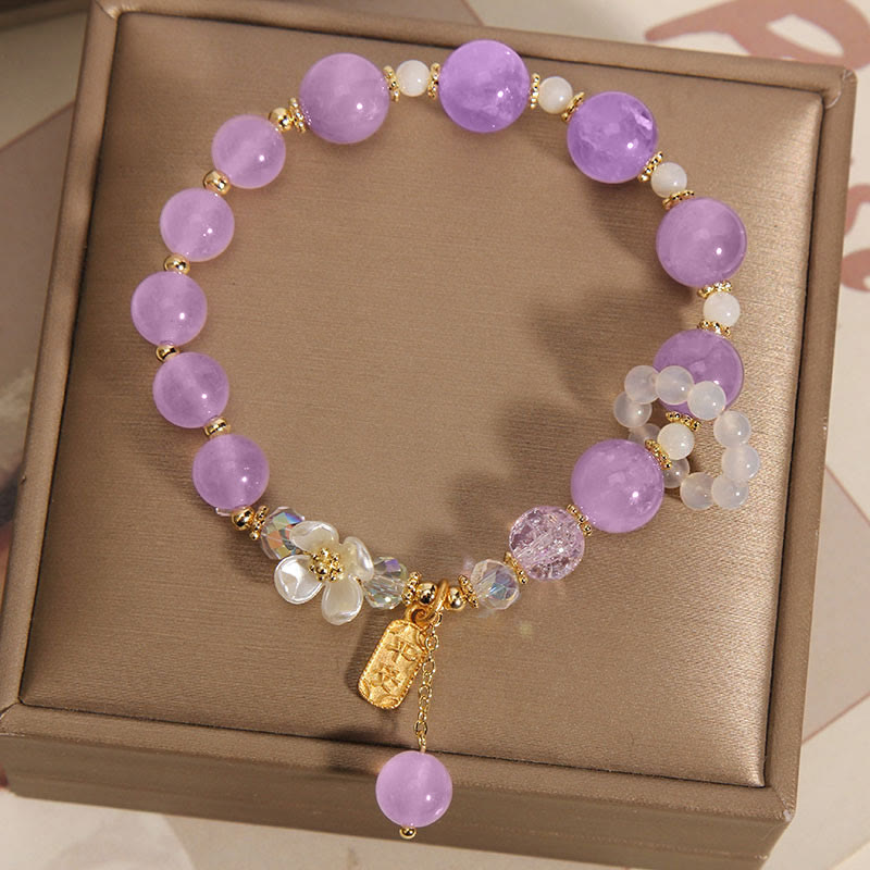 Buddha Stones Naturalny Niebieski Kryształ Ametyst Chalcedon Kwiat Bransoletka Lecznicza