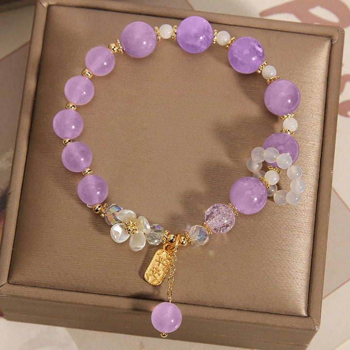 Buddha Stones Naturalny Niebieski Kryształ Ametyst Chalcedon Kwiat Bransoletka Lecznicza