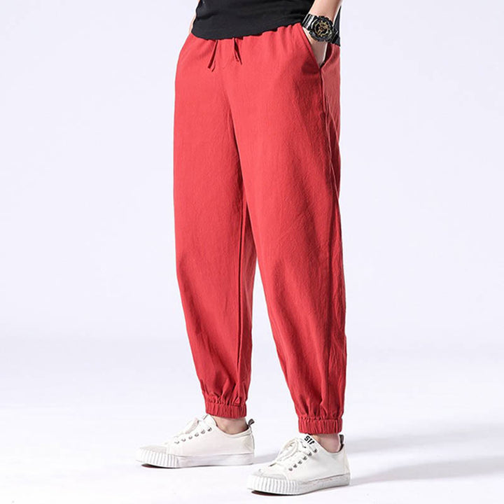 Buddha Stones Biały Żuraw Haft Wzór Ściągacz Męskie Spodnie Harem Z Kieszeniami - image 14