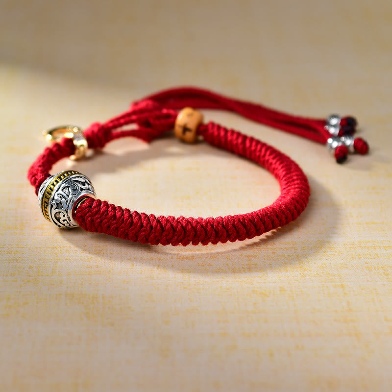 Buddha Stones Tybetańskie Thangka Zielona Srebrna Tara Zakiram Bogini Bogactwa Czerwona Bransoletka Sznurkowa Szczęścia