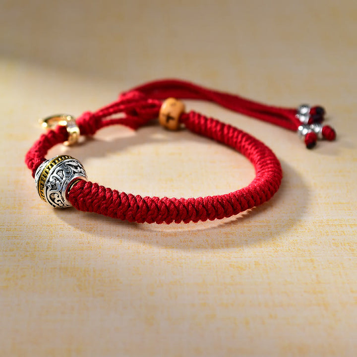 Buddha Stones Tybetańskie Thangka Zielona Srebrna Tara Zakiram Bogini Bogactwa Czerwona Bransoletka Sznurkowa Szczęścia
