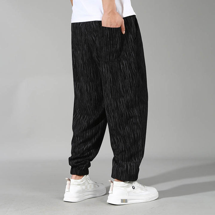 Buddha Stones PLUS SIZE Letnie spodnie męskie ze ściągaczem w jednolitym kolorze i prostymi nogawkami, z kieszeniami - image 2