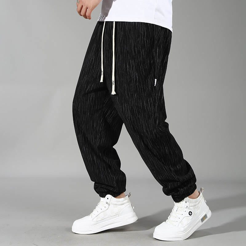 Buddha Stones PLUS SIZE Letnie spodnie męskie ze ściągaczem w jednolitym kolorze i prostymi nogawkami, z kieszeniami - image 1