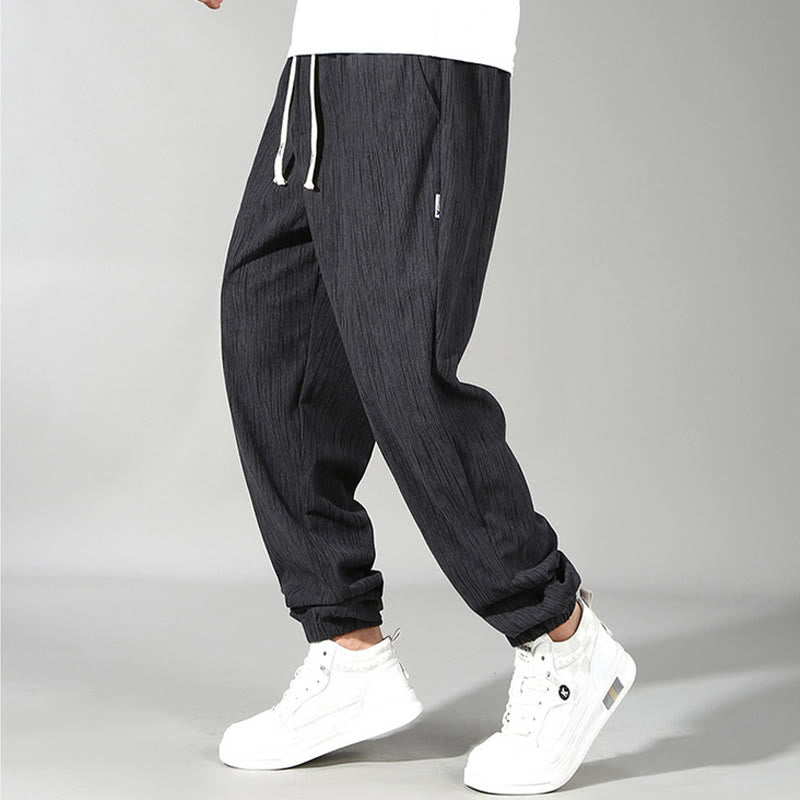 Buddha Stones PLUS SIZE Letnie spodnie męskie ze ściągaczem w jednolitym kolorze i prostymi nogawkami, z kieszeniami - Jasnoszary - US-7XL, UK/AU62, EU72 (12XL) - image 13