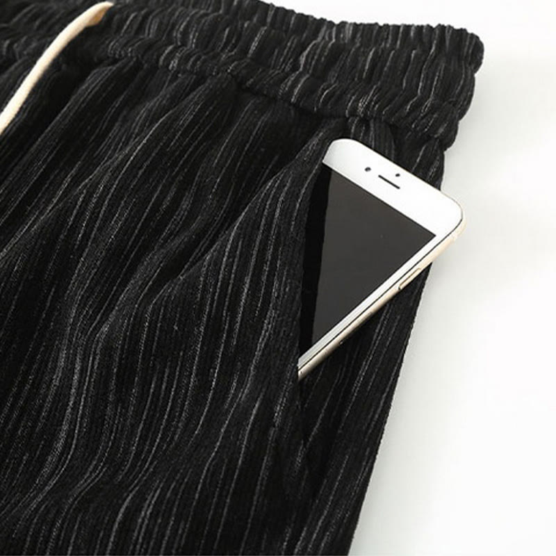 Buddha Stones PLUS SIZE Letnie spodnie męskie ze ściągaczem w jednolitym kolorze i prostymi nogawkami, z kieszeniami - image 6