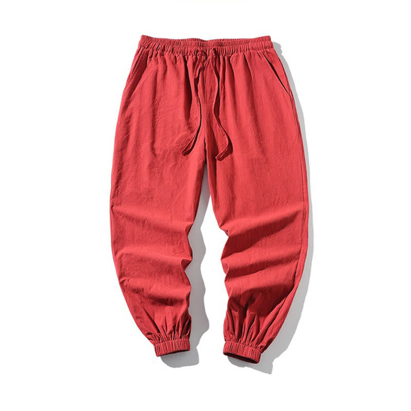 Buddha Stones Biały Żuraw Haft Wzór Ściągacz Męskie Spodnie Harem Z Kieszeniami - image 19