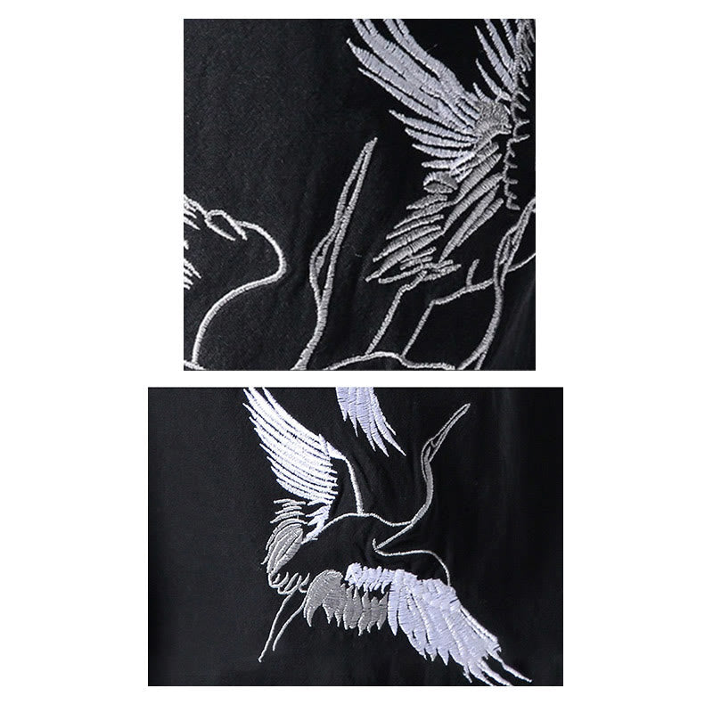 Buddha Stones Biały Żuraw Haft Wzór Ściągacz Męskie Spodnie Harem Z Kieszeniami - image 29