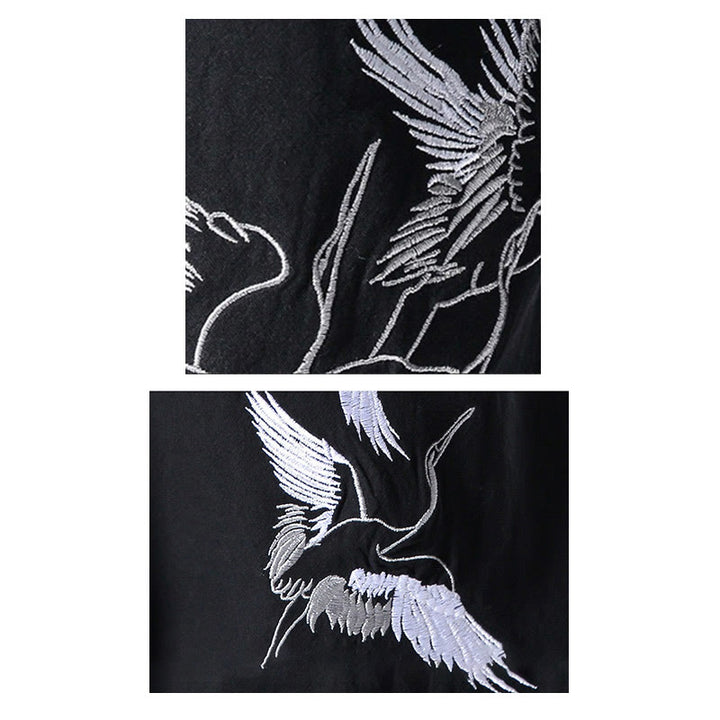 Buddha Stones Biały Żuraw Haft Wzór Ściągacz Męskie Spodnie Harem Z Kieszeniami - image 29