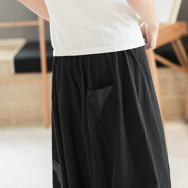 Buddha Stones Proste Letnie Kaligrafia Bawełniane Męskie Spodnie Harem Z Kieszeniami - image 9