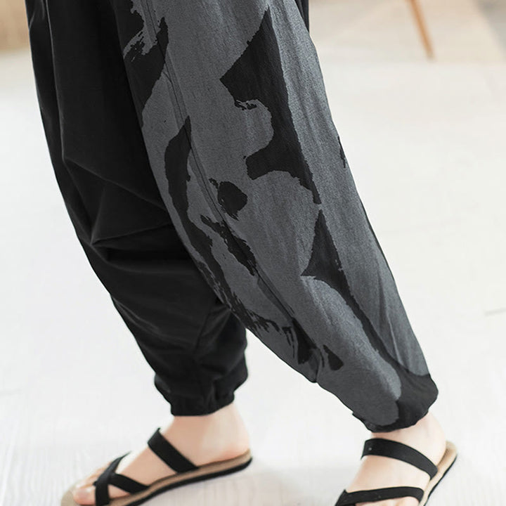 Buddha Stones Proste Letnie Kaligrafia Bawełniane Męskie Spodnie Harem Z Kieszeniami - image 11