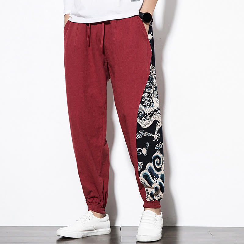 Buddha Stones Letnie Fale Smoka Bawełniane Spodnie Męskie Z Kieszeniami - image 20