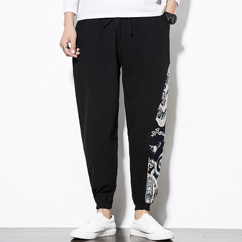 Buddha Stones Letnie Fale Smoka Bawełniane Spodnie Męskie Z Kieszeniami - image 9