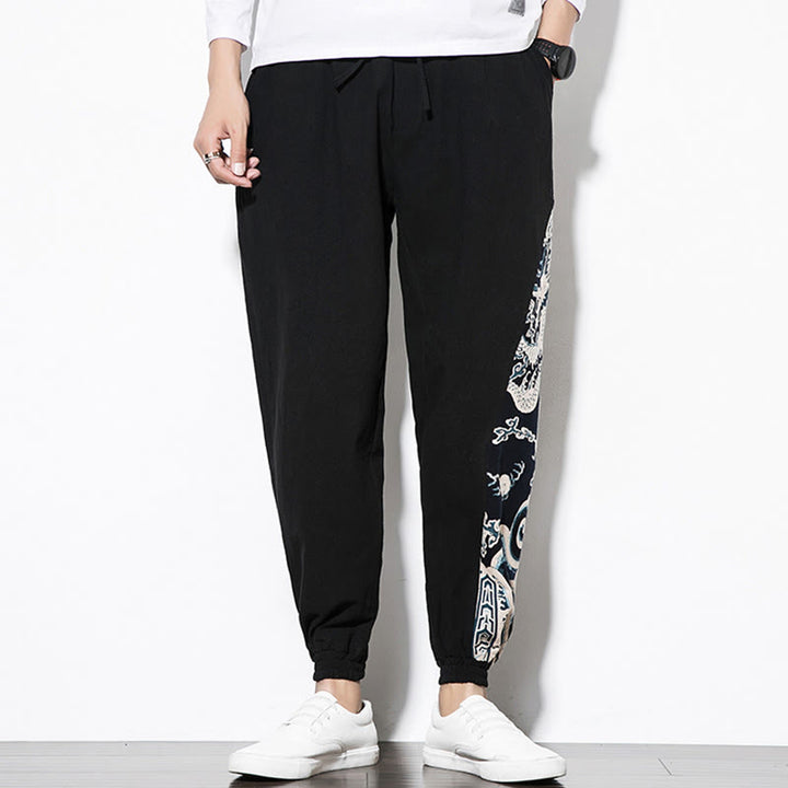 Buddha Stones Letnie Fale Smoka Bawełniane Spodnie Męskie Z Kieszeniami - image 9