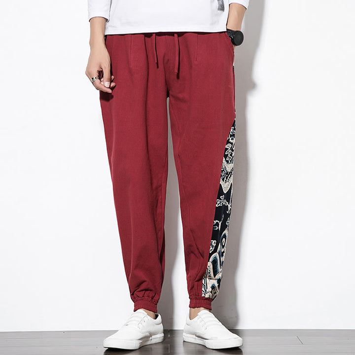 Buddha Stones Letnie Fale Smoka Bawełniane Spodnie Męskie Z Kieszeniami - image 22