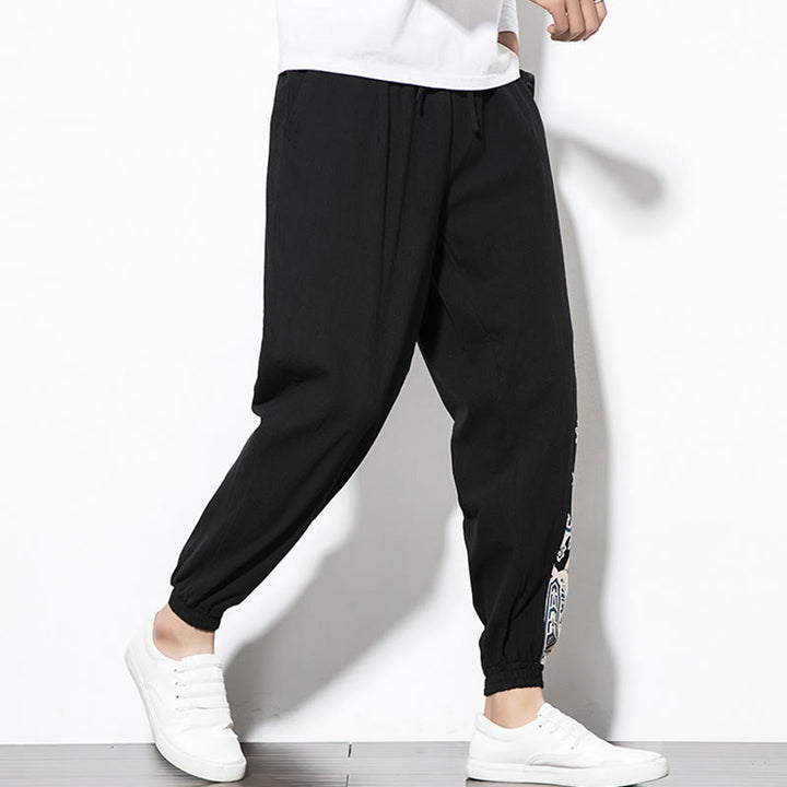 Buddha Stones Letnie Fale Smoka Bawełniane Spodnie Męskie Z Kieszeniami - image 10