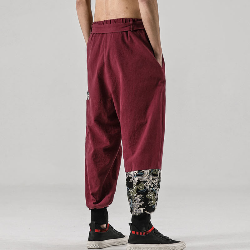 Męskie spodnie haremowe z kieszeniami i sznurowanymi wstawkami z motywem Buddha Stones - image 15