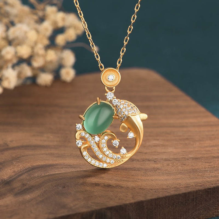 Naszyjnik Buddha Stones Zielony Chalcedon Koi Ryba Siła Wisiorek - Koi Fish Zielony Chalcedon - image 1