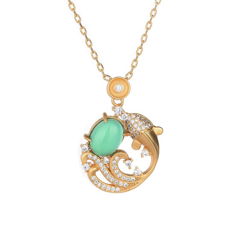 Naszyjnik Buddha Stones Zielony Chalcedon Koi Ryba Siła Wisiorek - image 5
