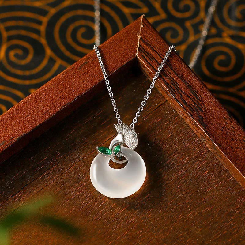 Buddha Stones Naturalny Chalcedon Liść Miłorzębu Klamra Pokoju Naszyjnik Wisiorek Harmony