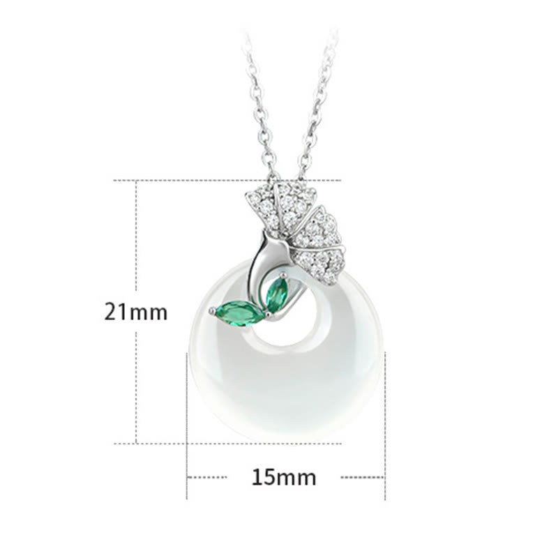 Buddha Stones Naturalny Chalcedon Liść Miłorzębu Klamra Pokoju Naszyjnik Wisiorek Harmony