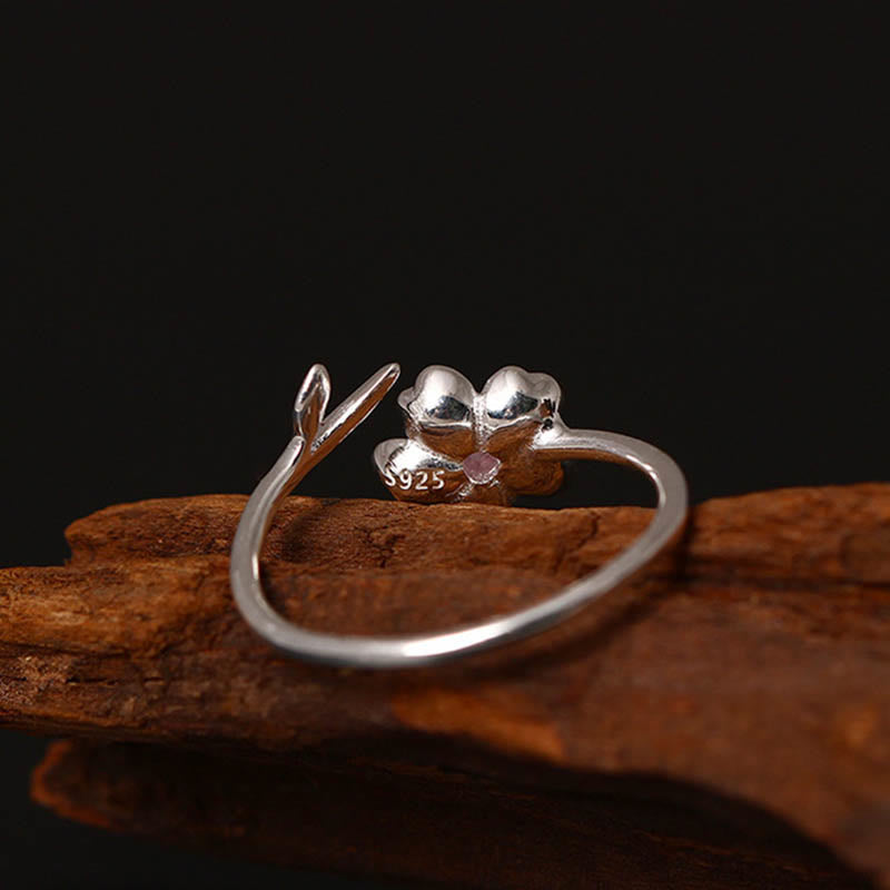 Buddha Stones 925 Srebro Sterlingowe Błogosławieństwo Kwiatu Wiśni Sakura Regulowany Pierścień - image 2