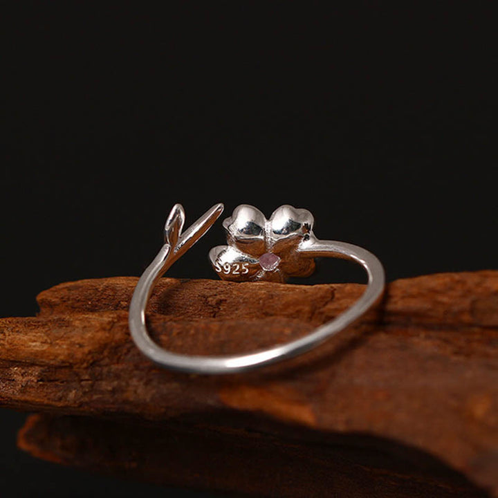 Buddha Stones 925 Srebro Sterlingowe Błogosławieństwo Kwiatu Wiśni Sakura Regulowany Pierścień - image 2