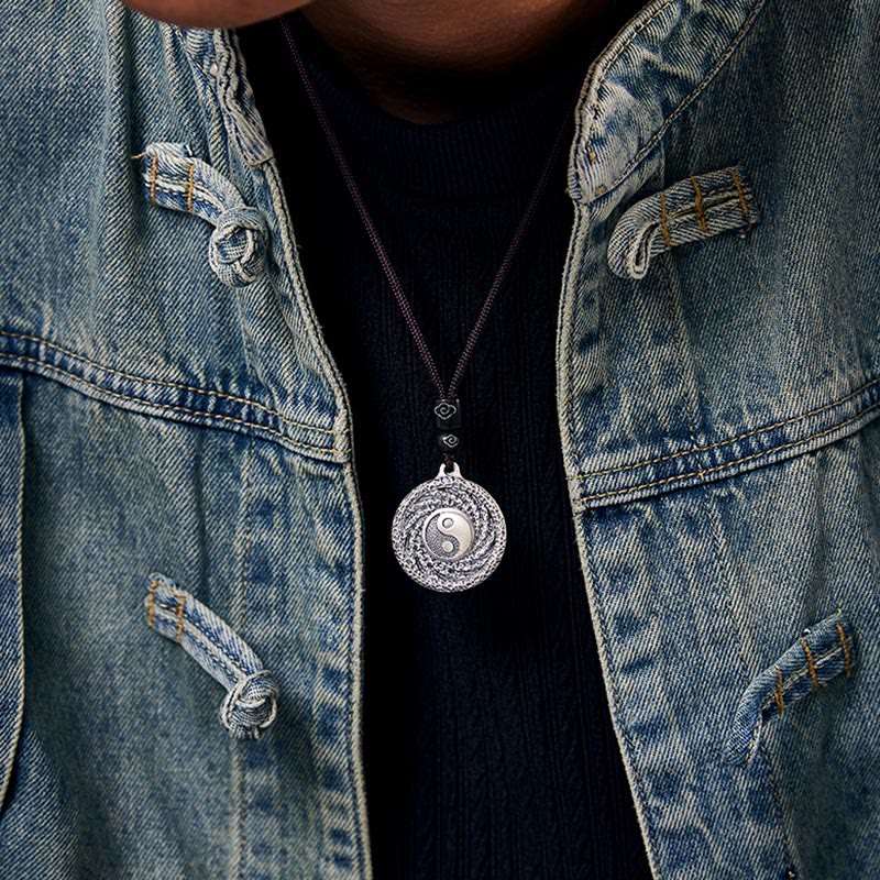 Buddha Stones 999 Srebro Sterlingowe Tai Chi Yin Yang Bagua Design Duchy Górskie Wydaj Pieniądze Naszyjnik Wisiorek - image 8