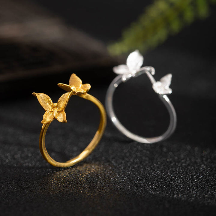 Pierścionek z motylem i Buddha Stones wykonany ze srebra próby 925 - image 1