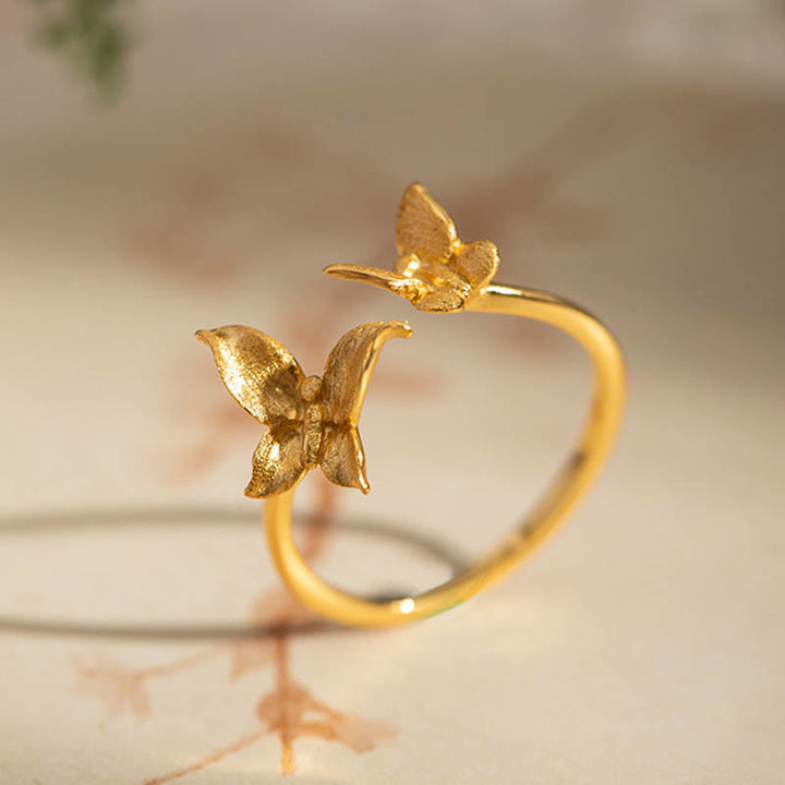 Pierścionek z motylem i Buddha Stones wykonany ze srebra próby 925 - Złoty - image 3