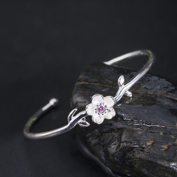 Bransoletka Buddha Stones 925 Srebro Sterlingowe Wiśnia Kwiat Szczęścia Bransoletka - Srebrny wisiorek próby 925 z motywem kwiatu wiśni (obwód nadgarstka: 15-19 cm) - image 0