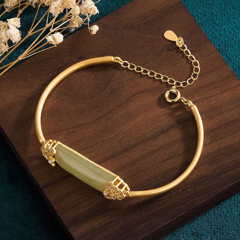 Bransoletka z Buddha Stones Hetian Jade 24K pozłacana szczęściem