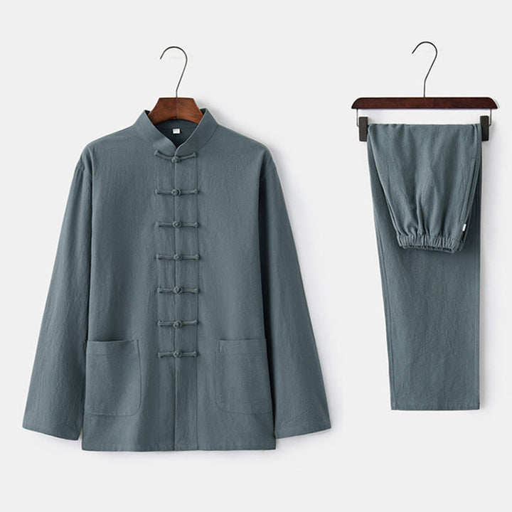 Koszula z długim rękawem i guzikiem w kształcie żaby z Buddha Stones, spodnie męskie, garnitur - CadetBlue - US/UK/AU44， EU54 (4XL) - image 0