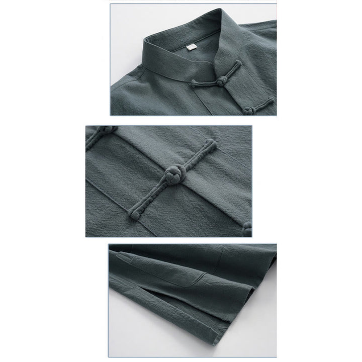 Koszula z długim rękawem i guzikiem w kształcie żaby z Buddha Stones, spodnie męskie, garnitur - image 11