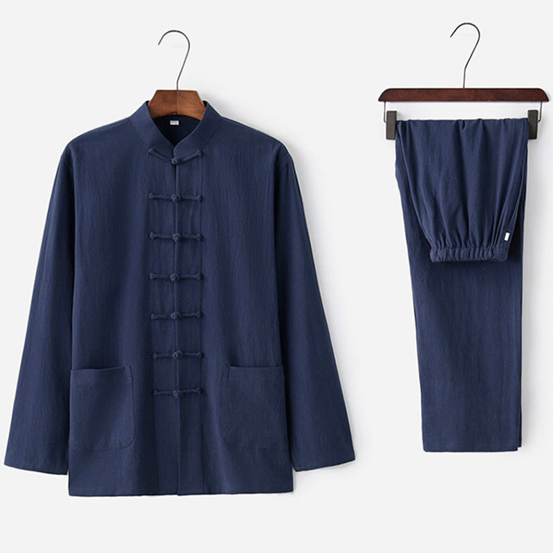 Koszula z długim rękawem i guzikiem w kształcie żaby z Buddha Stones, spodnie męskie, garnitur - image 17